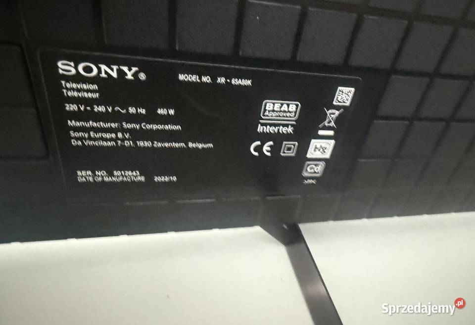 Telewizor Sony model No XR65 A80K OLED Okazja Warszawa sprzedam