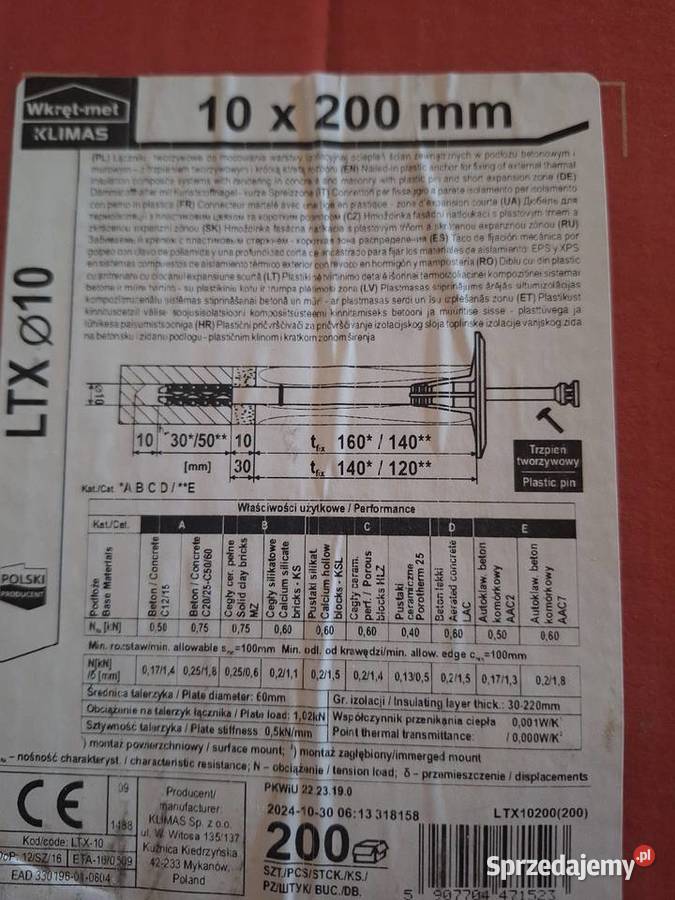 Kołki do styropianu LTX 10 X 200 klimas 200