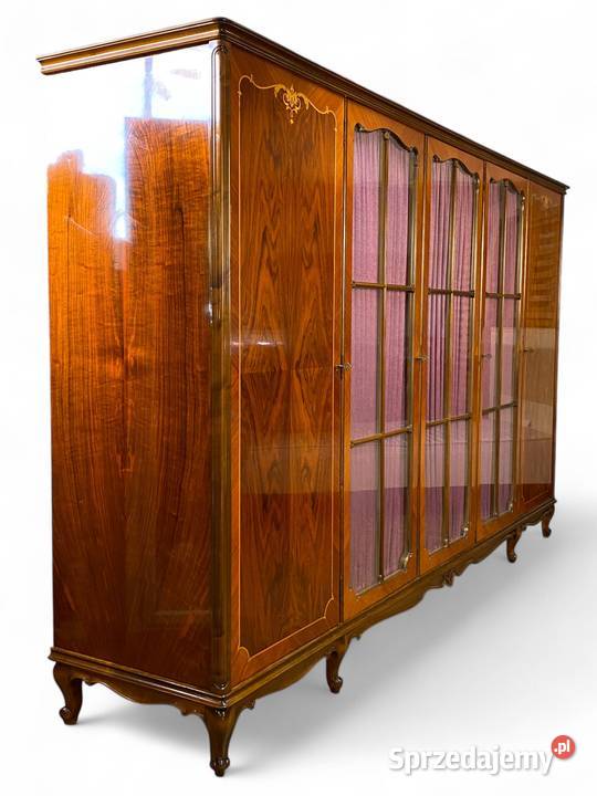 Barokowa szafa pięciodrzwiowa z witryną intarsje Gryfice