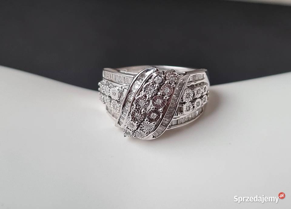 Pierścionek srebro rodowane 925 diamenty mazowieckie Otwock