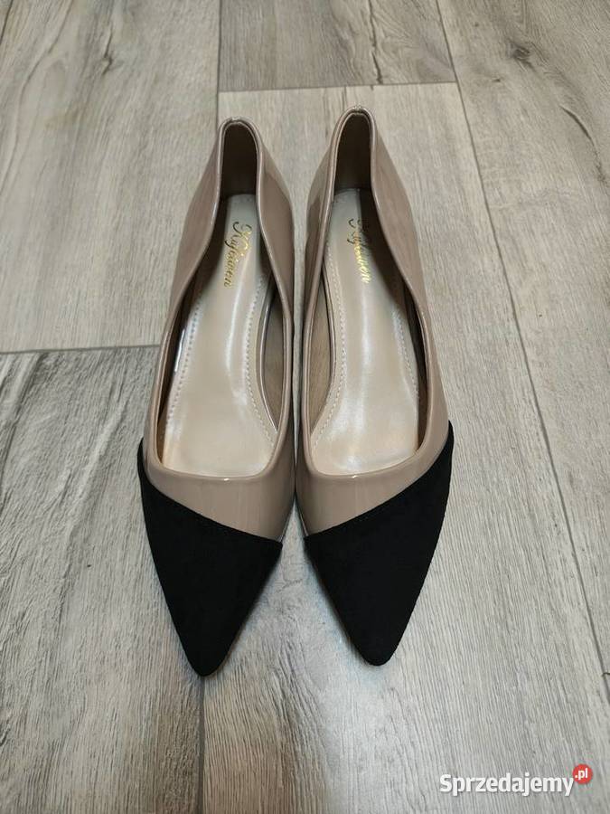 42 Beżowo czarne niskie czółenka wieczorowe NOWE małopolskie