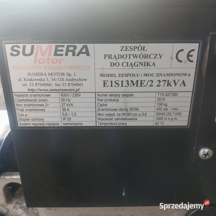 Agregat pradotworczy 27 kva do ciagnika na walek wielkopolskie Kamieniec