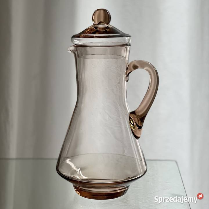 Duży dzbanek z pokrywką szkło PRL