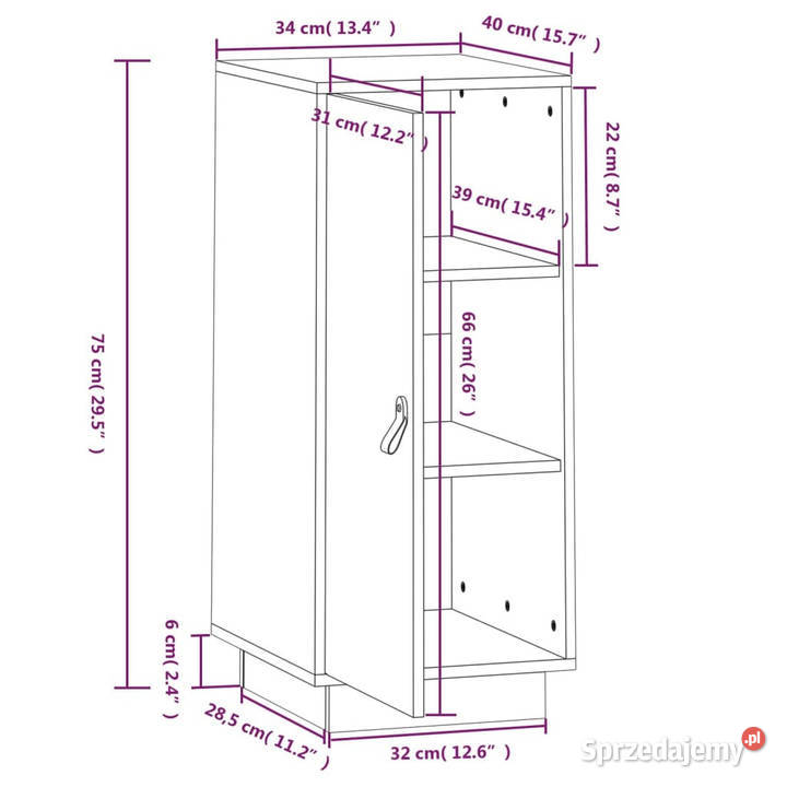 Szafka szara 34x40x75 lite drewno sosnowe Pozostałe Warszawa