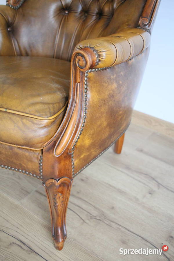 Fotel barokowy pięknie zdobienie SKÓRA Pszczyna