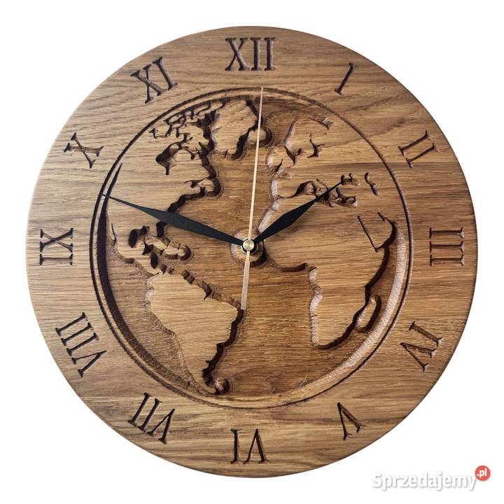 Dębowy zegar ścienny 30 Mapa Świata Cichy Trzcinka