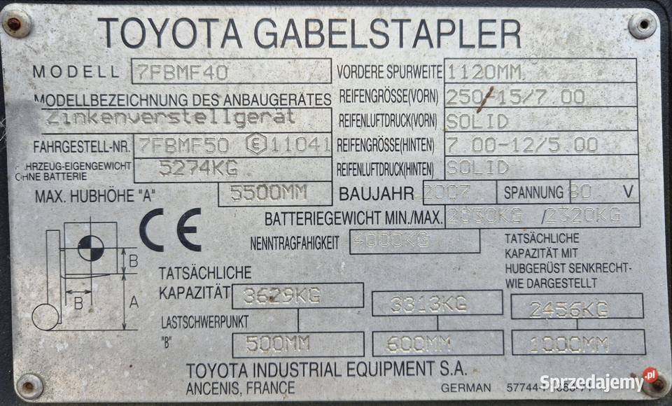 Wózek widłowy Toyota 7FBMF40 4Tony