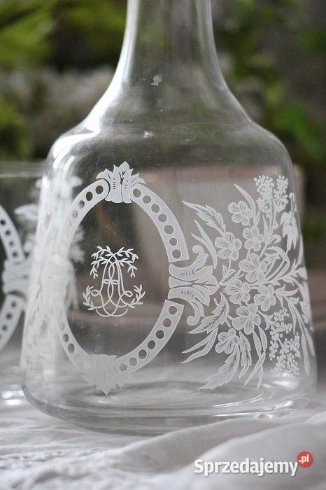 PIĘKNA Antyczna grawerowana szklana KARAFKA w Warszawa