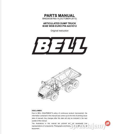 Bell 30E katalog części zamiennych wozidło Kielce sprzedam