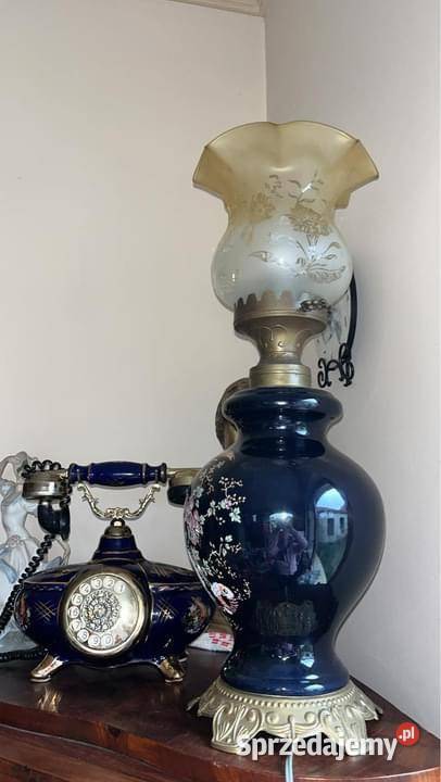 Lampa na żarówkę Kobaltowa podstawa z dekorem z