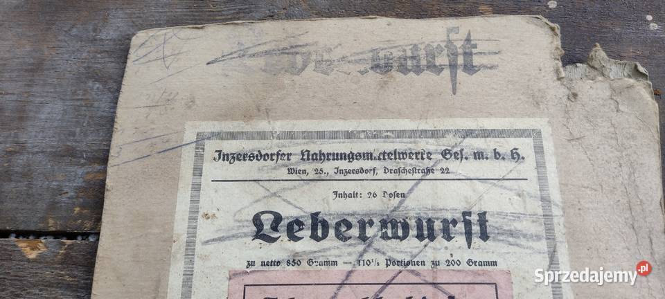 Etykieta leberwurft 1940 Wiedeń 25Jungersdorf