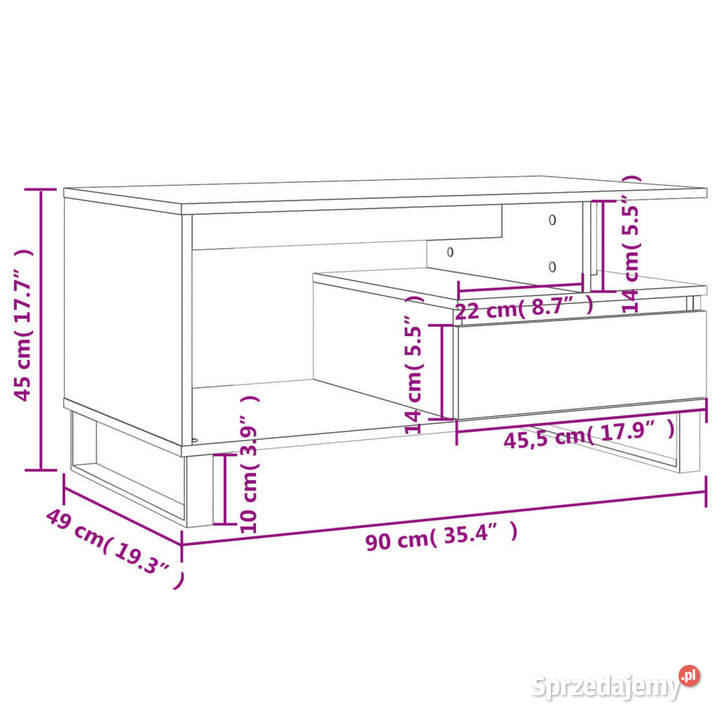 Stolik kawowy brązowy dąb 90x49x45 materiał Warszawa