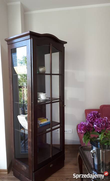 Piękna stara drewniana witrynakredens szkło Szczecin