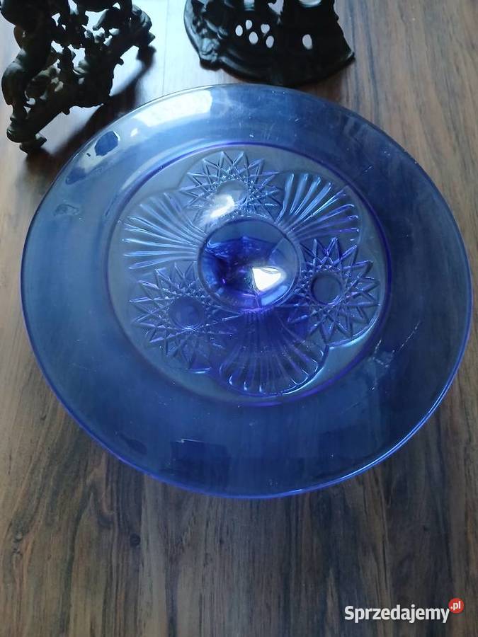 Stara kobaltowa tortownica Ząbkowice wzor 404 Porcelana i szkło