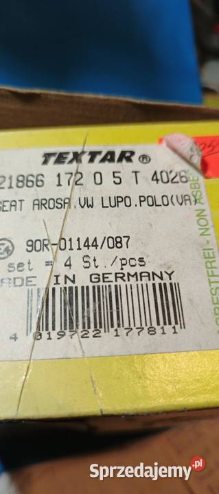 Klocki hamulcowe przód textar VW polo Lupo seat Warszawa