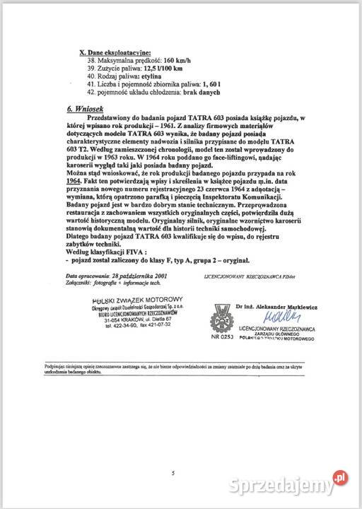 TATRA 603 T2 Auto zabytkowe produkcji 1961 Kraków