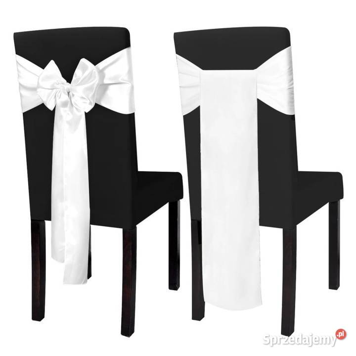 Biała satynowa dekoracyjna przepaska na krzesła 130349