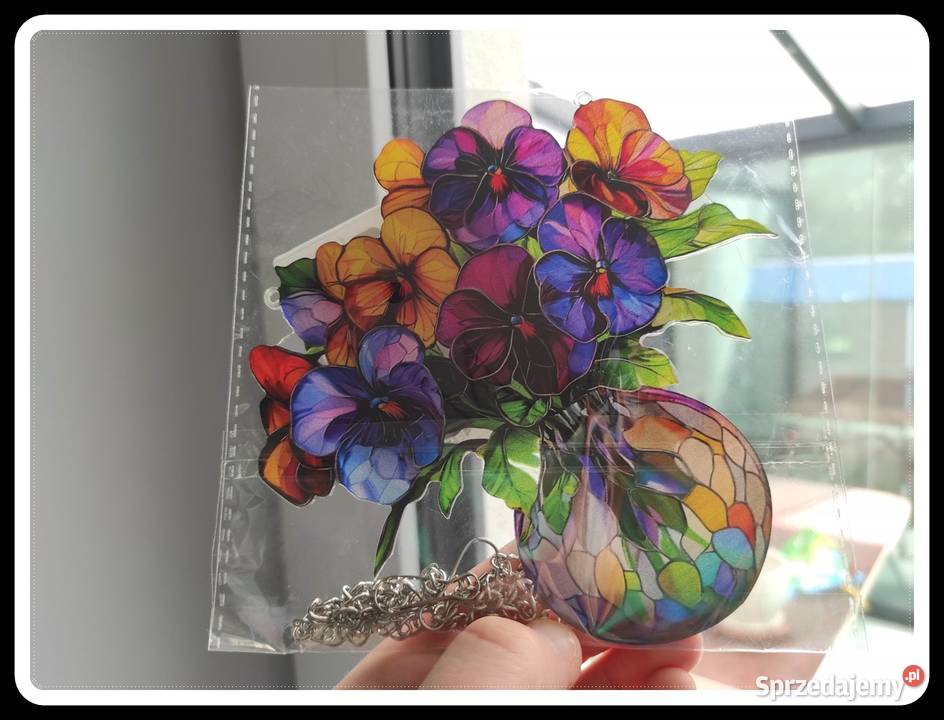 Witraż wiosenna dekoracja okienna bratki kwiatki Płock sprzedam
