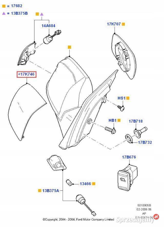 OBUDOWA LUSTERKA PRAWA FORD FIESTA MK6 FOCUS