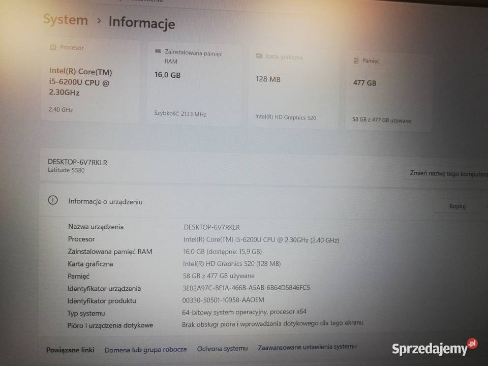 Laptop Dell Latitude 5580 ssd 512Windows 11 pro