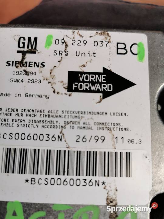 STEROWNIK MODUŁ AIRBAG OPEL ASTRA G II Margonin sprzedam