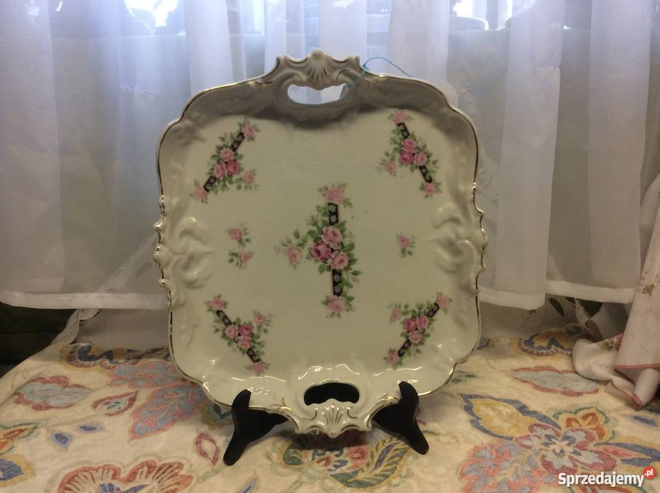 Porcelanowa taca w stylu secesyjnym z uchwytami