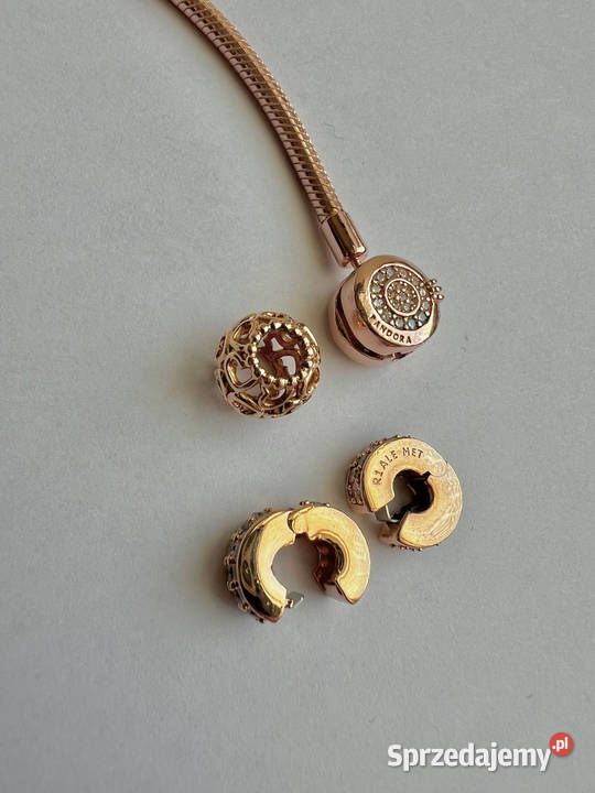Rose Gold Pandora Moments bransoletka 3 charmsy Warszawa