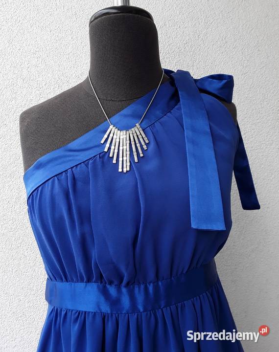 Zwiewna kobaltowa sukienka na jedno ramię r40 Rozmiar 40(L) mazowieckie Warszawa