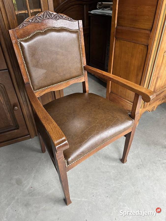 Elegancki fotel stelaż dębowy obicie skóra Sławoszewek