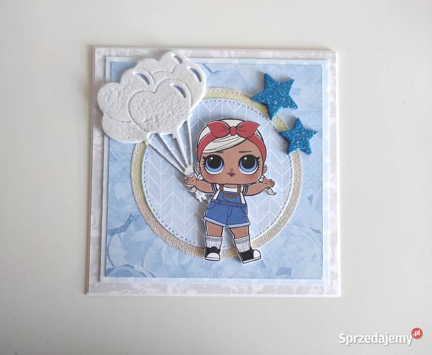 Kartka na urodziny ręcznie robiona LOL niebieska Łódź