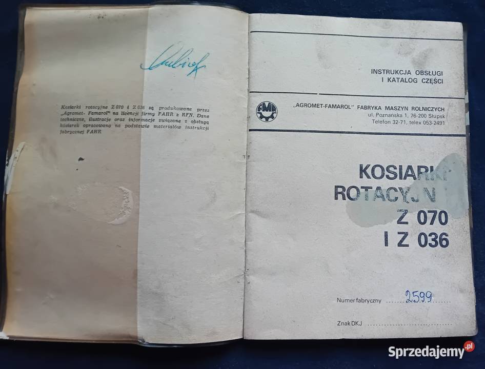 Kosiarki rotacyjne Z 070 i Z 036 Instr obsługi i Koźminek
