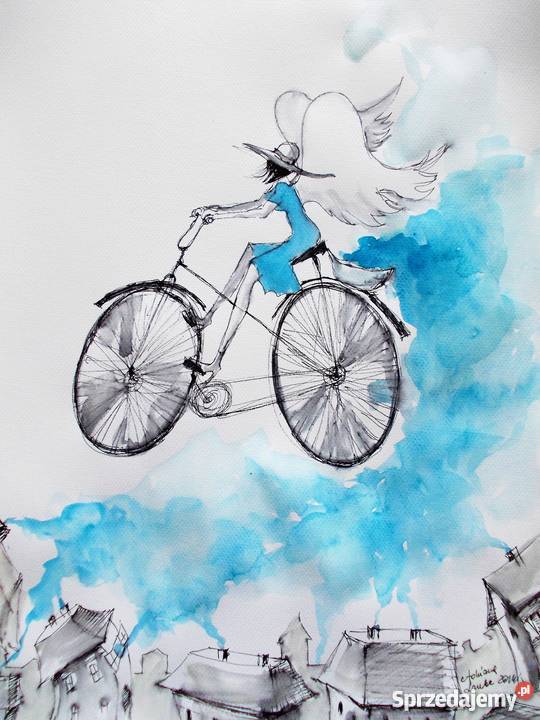 Grafika Anioł na rowerze rozsypujący spokój Katowice