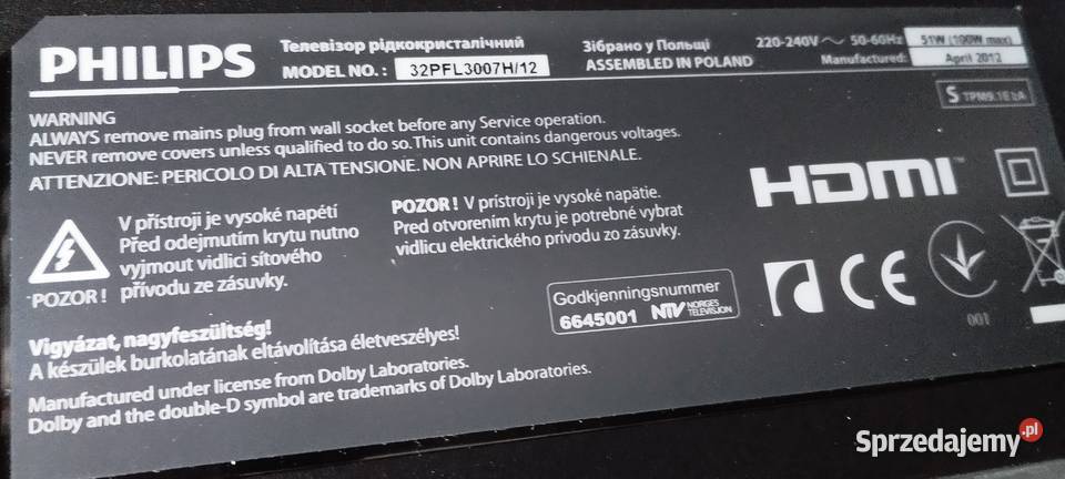 Płyta Philips 32PFL3007h12 715G5155M01002005K Telewizory Wolsztyn sprzedam