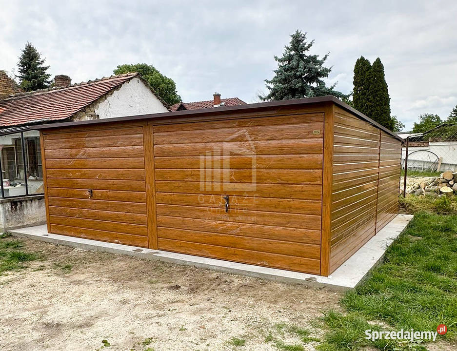 Garaż blaszany 6x6m 2x brama uchylna rynna dach samodzielny Września