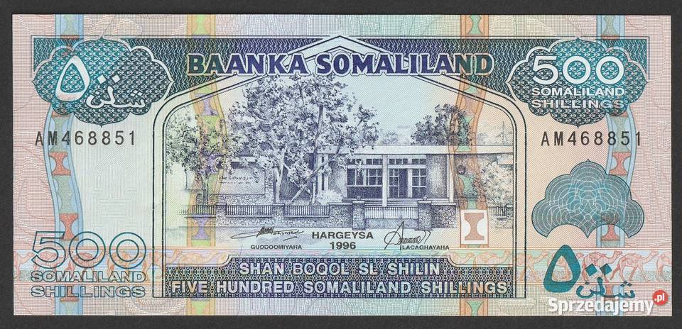 SOMALILAND 500 SHILLING 1996 STAN BANKOWY UNC Łódź