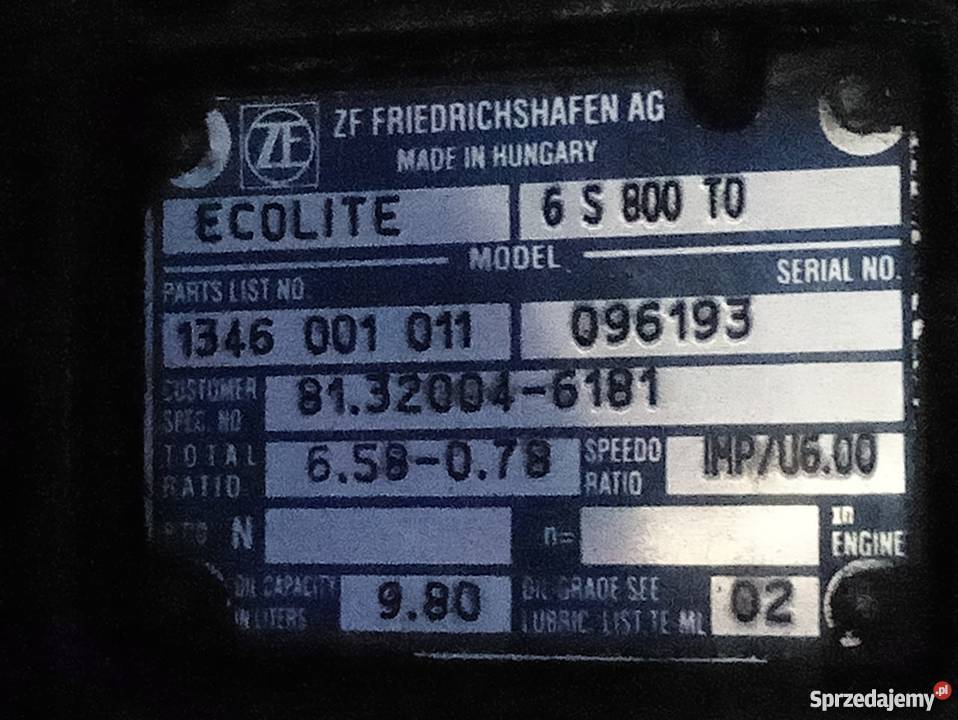 SKRZYNIA BIEGÓW ZF ECOLITE 6S 800 T0 MAN Układ napędowy Rzędowice