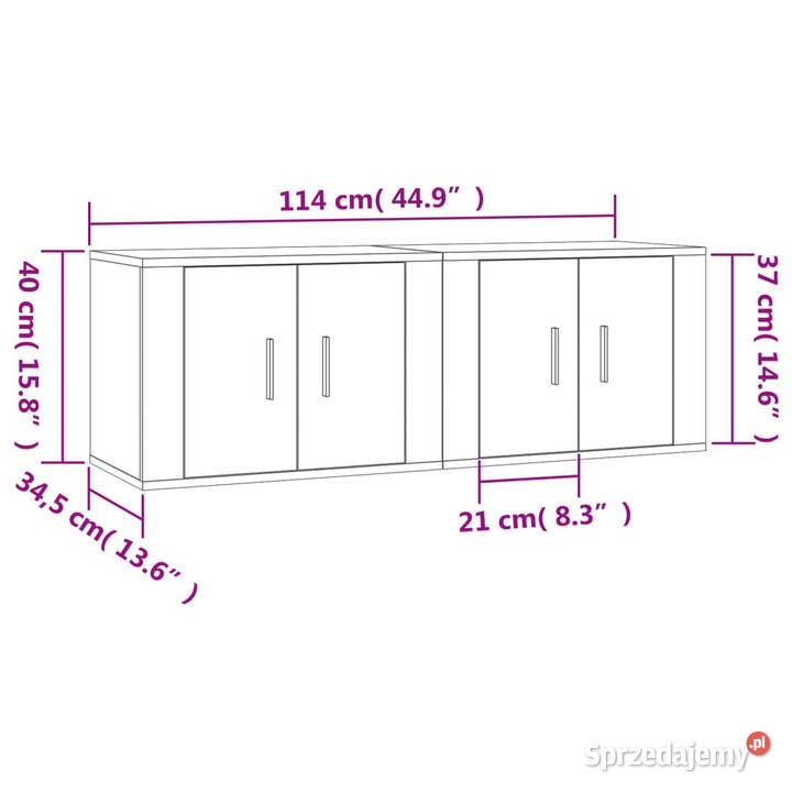 Wiszące szafki TV 2 szary dąb sonoma 57x345x40 mazowieckie Warszawa
