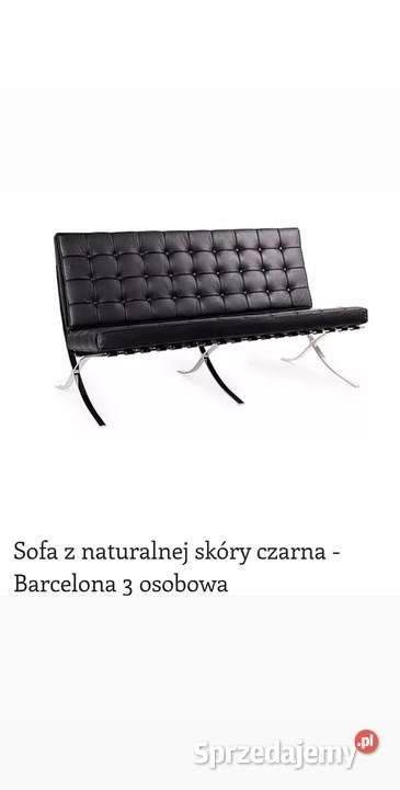 Sofa czarna Barcelona ze skóry naturalnej