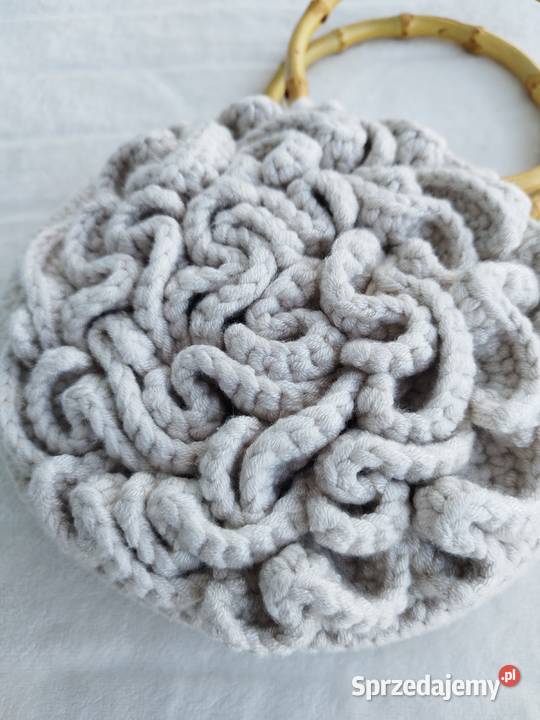 Torebka crochet z bambusowymi uchwytami Piwonia 20cm Torby i torebki Piotrków Trybunalski sprzedam