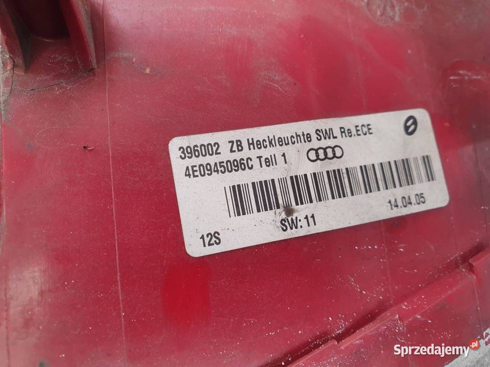 LAMPA PRAWA TYŁ AUDI A8 D3 4E0945096C Pozostałe