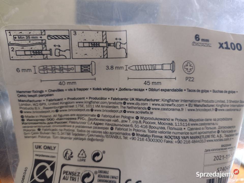 Kołki SM Diall nylonowe z grzybkiem 6 x 40 mm 10 Stargard