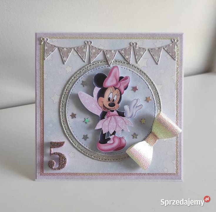 Kartka ręcznie robiona na urodziny Myszka Minnie Łódź