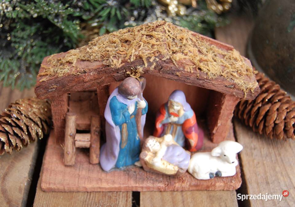Szopka vintage Święta Rodzina drewniana stajenka Lublin
