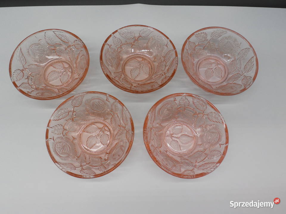 Komplet 5 miseczek deserowych Różowe szkło Raszków sprzedam