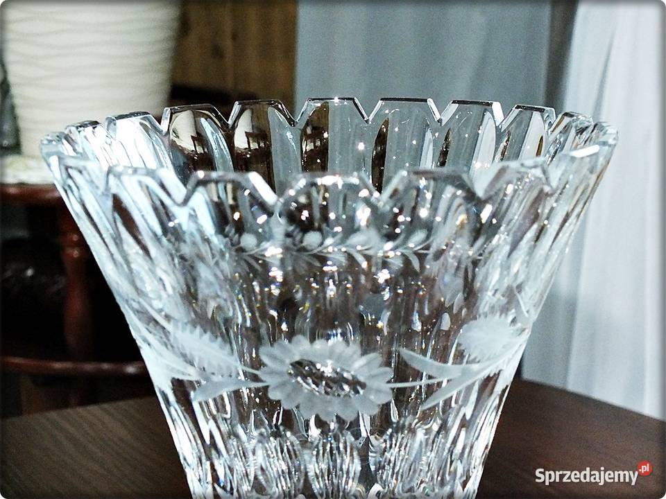 Wazon Kryształowy ręcznie szlifowany lata 60te Żary
