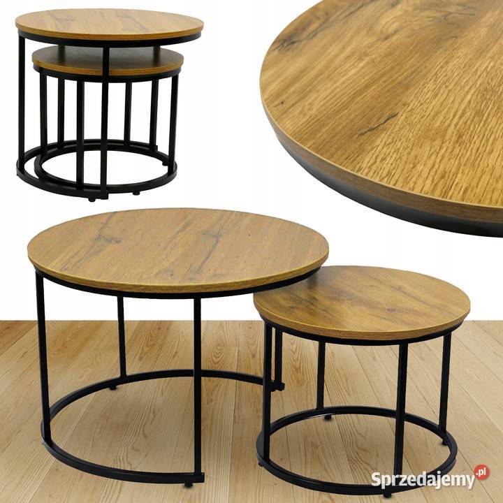 Stoliki Kawowe Loft 2 sztuki Dąb Okrągłe Falki