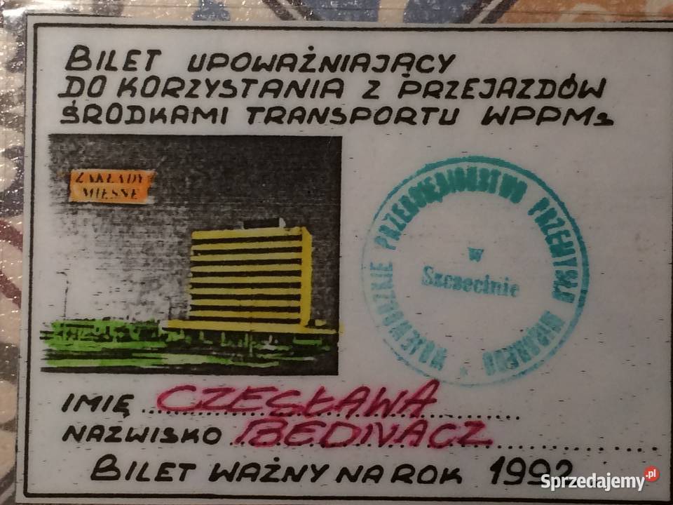 1175 Bilet Firmowy Do Przejazdu Środkami Szczecin