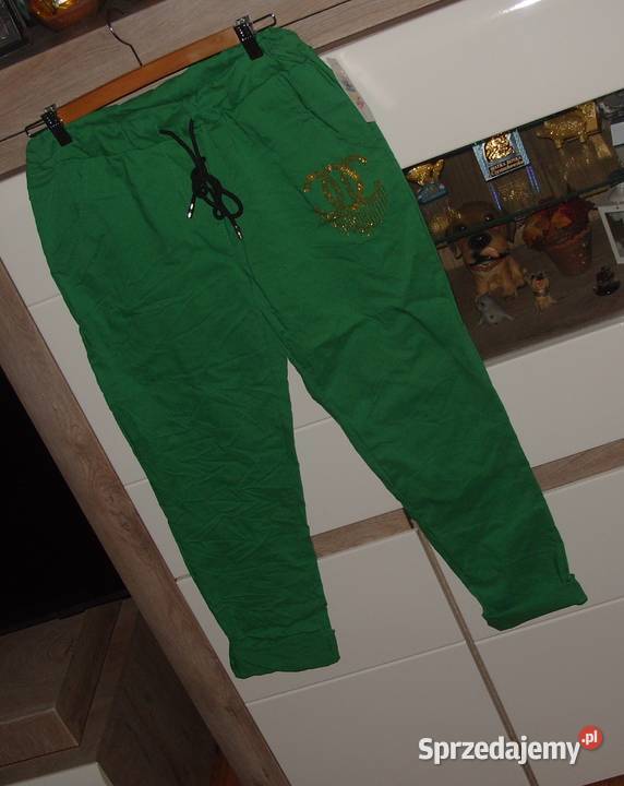 NOWE zielone spodnie gnieciuch złote literki CC Spodnie Rawicz sprzedam