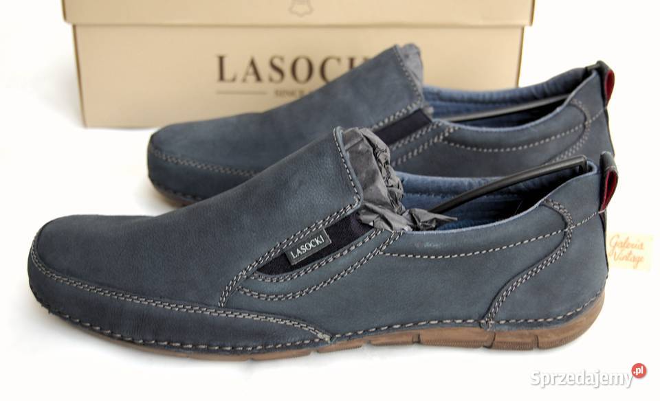 Półbuty męskie skórzane mokasyny granat navy lubelskie Lublin