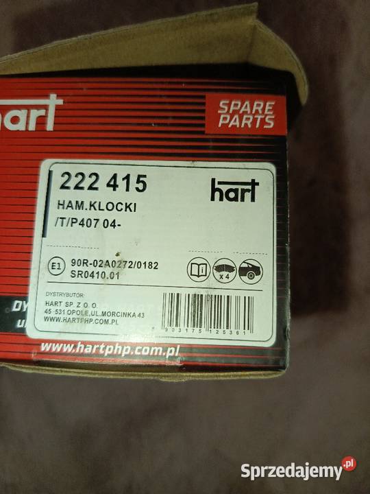 Klocki hamulcowe 2 222415 Marka Hart Numer Tychy